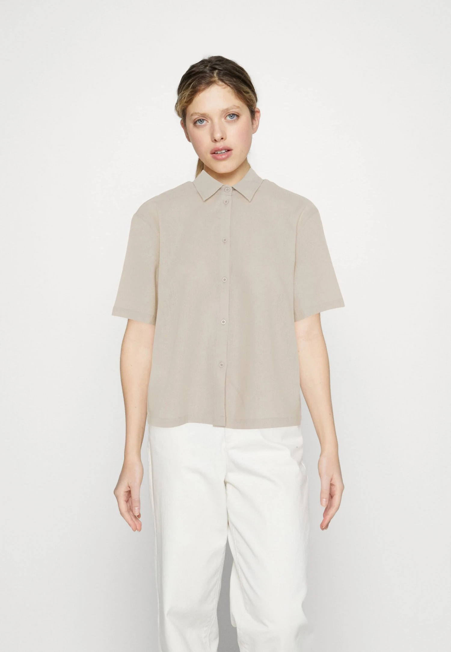 Even&Odd Linen-Mix Button Down Blouse - Chemisier - Beige