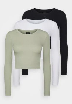 3 Pack - T-Shirt À Manches Longues - Black/White/Light Green